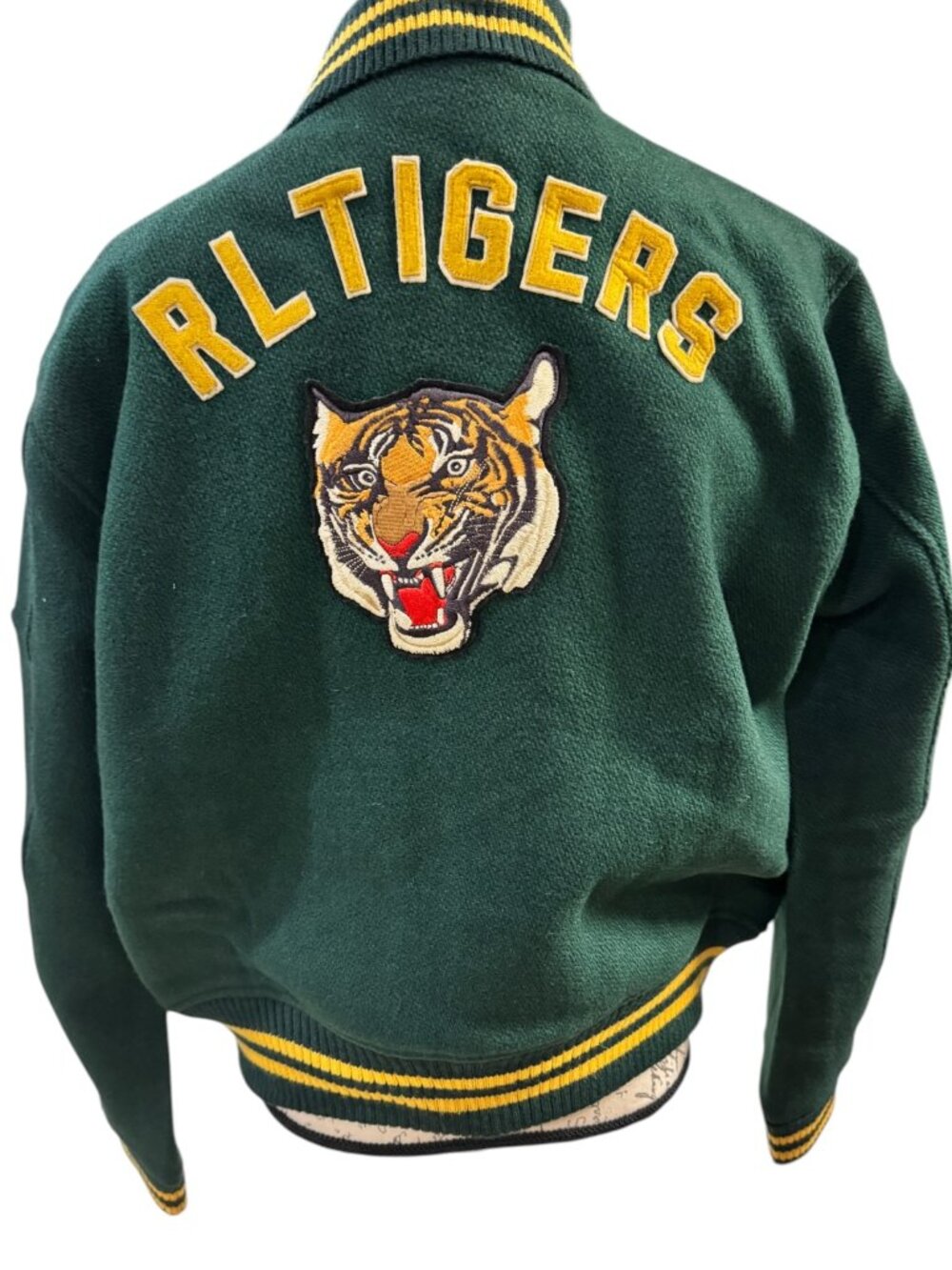 NWT Polo Ralph Lauren Women's Green RL Tigers ’67 Letterman Jacket | Size Large - Picture 3 of 8